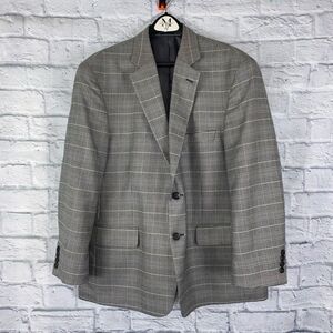 Stafford essentials mens 44R black & white button plaid blazer